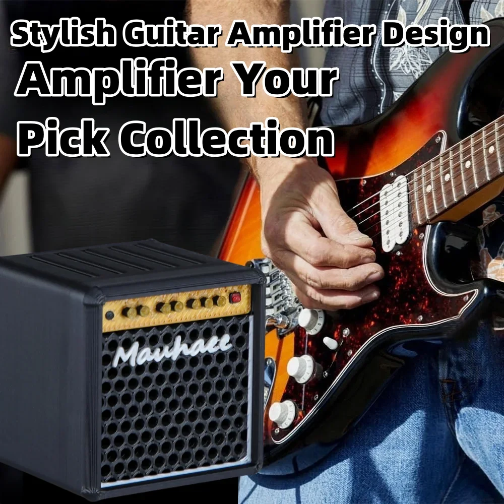 Soporte para púas de guitarra Miwayer/soporte para púas de guitarra portátil con forma de amplificador de gran capacidad impreso 3D con 5 ranuras/para accesorios de guitarra