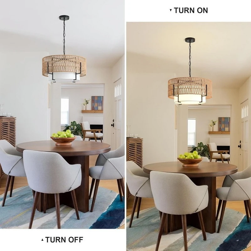 Bohemian Rattan Branch Chandelier Suitable for Dining Room Living Room Bedroom Kitchen Island Platforms Creative Pendant Light