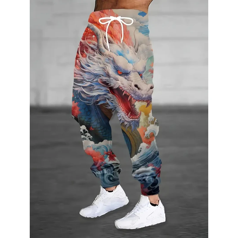 

Men's Joggers Loose Large size Casual Sport Gym Running Pants Elastic Waist Drawstring Pocket-Dragon pattern 3D printing