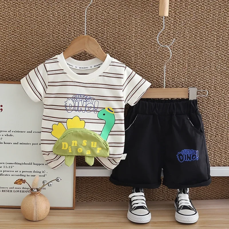 جديد الصيف طفل الفتيان الملابس دعوى الأطفال عادية تي شيرت مخطط السراويل 2 قطعة/مجموعة أزياء الاطفال الفتيات ملابس الرضع زي