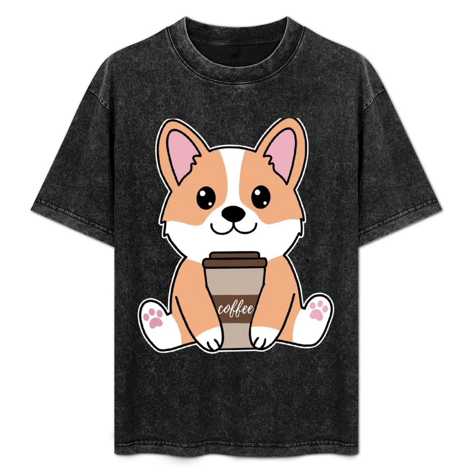 Kawaii Corgi holding a cup of coffee T-Shirt graphics shirts graphic tee custom shirt hippie clothes funny t shirts men