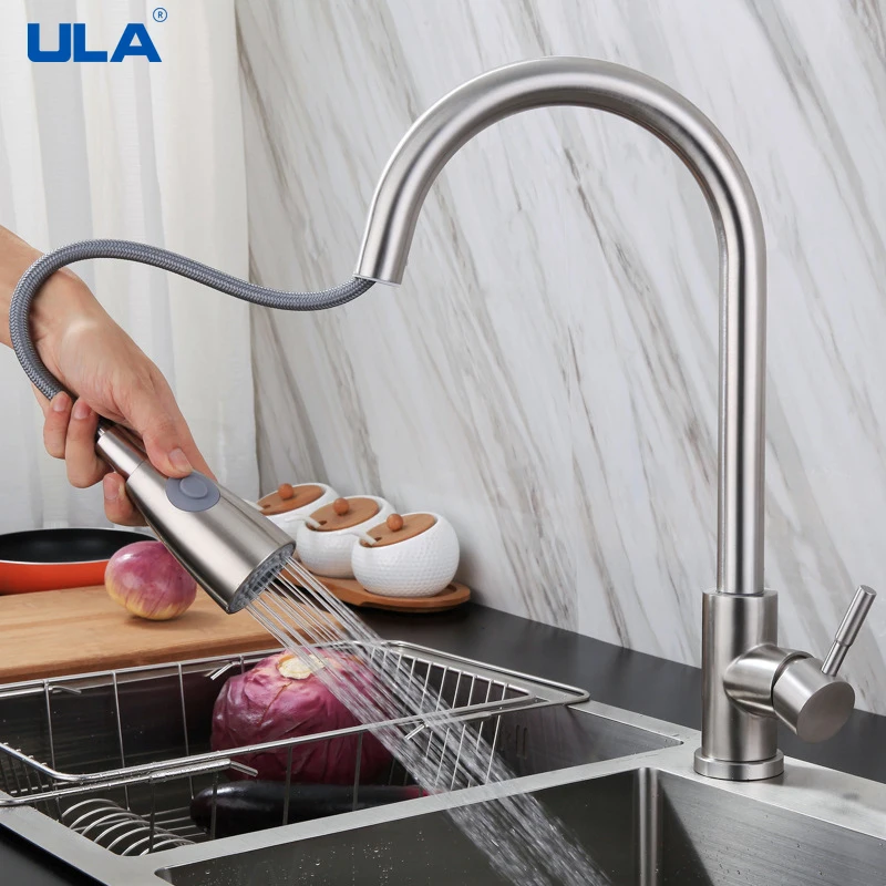 

ULA Pull Out Kitchen Faucet Mixer Tap Kitchen 360 Degree Rotate Spout Hot Cold Water Mixer Kitchen Sink Faucet Stainless Steel