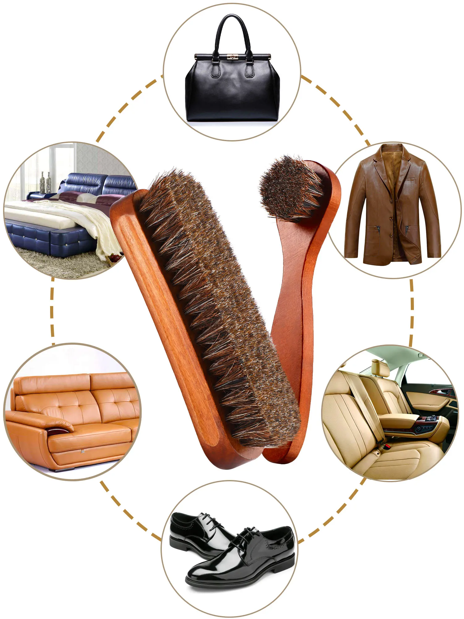 3 Pieces Horsehair Shoes Polish Brushes Kit Leather Shoes Boots Care Clean Polish Daubers Applicators