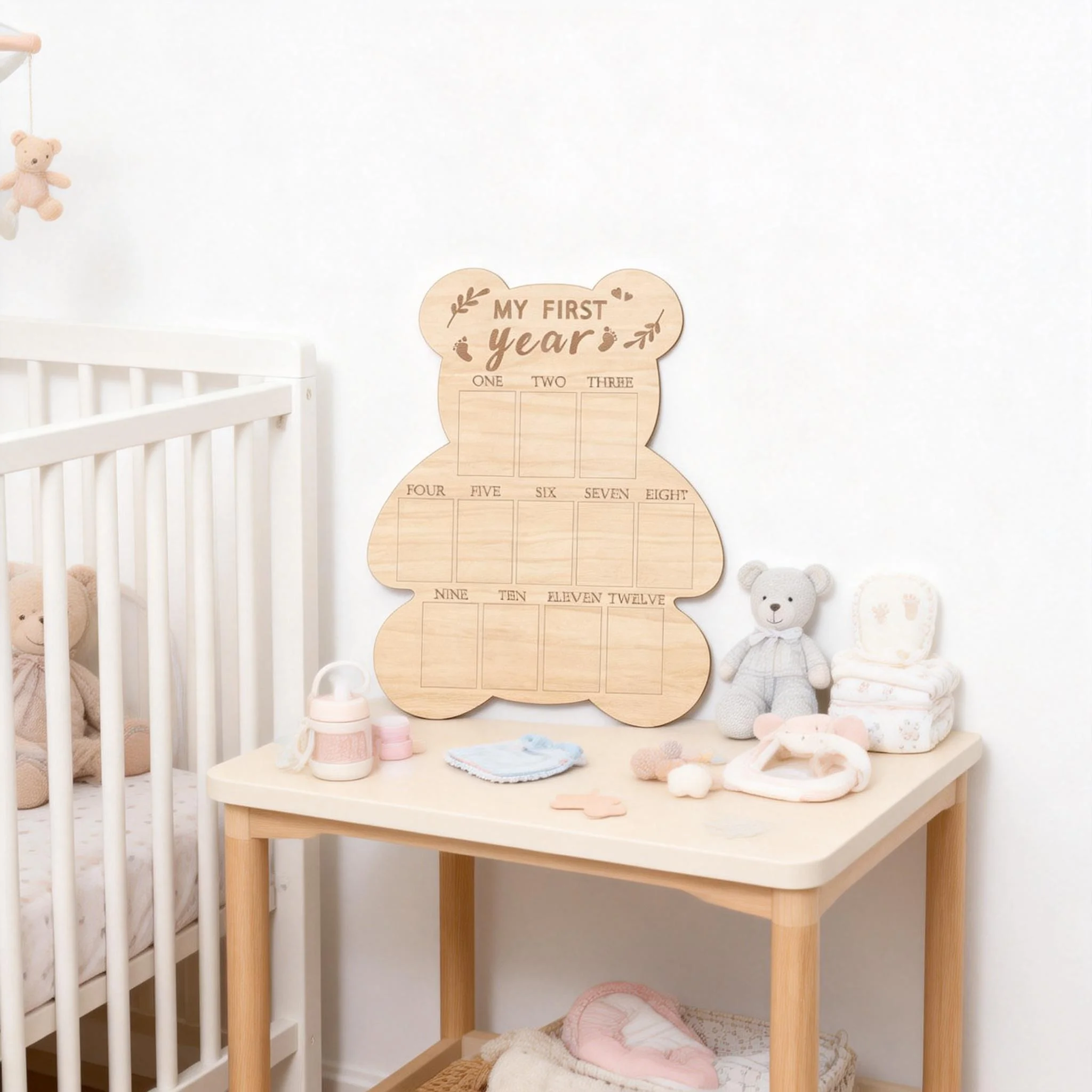 Picture 6: My First Year Photo Display Wood Board, Baby's First Year Picture Frame 12 Months Milestone Board Bear Shape 1st Birthday Photo