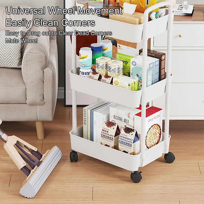 Multifunctional Mobile Storage Rack Trolley Kitchen Bedroom Storey Snacks Storage Rack with Wheels Organizer Home Accessories