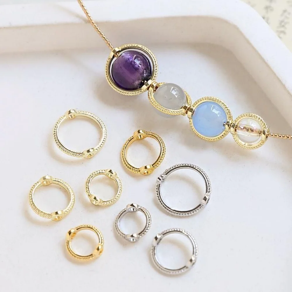 50Pcs Alloy Color Retention Lace Bead Set, Fashionable Bag Bead Ring, Double Hole Bead Ring, Handmade String Bead DIY Bracelet