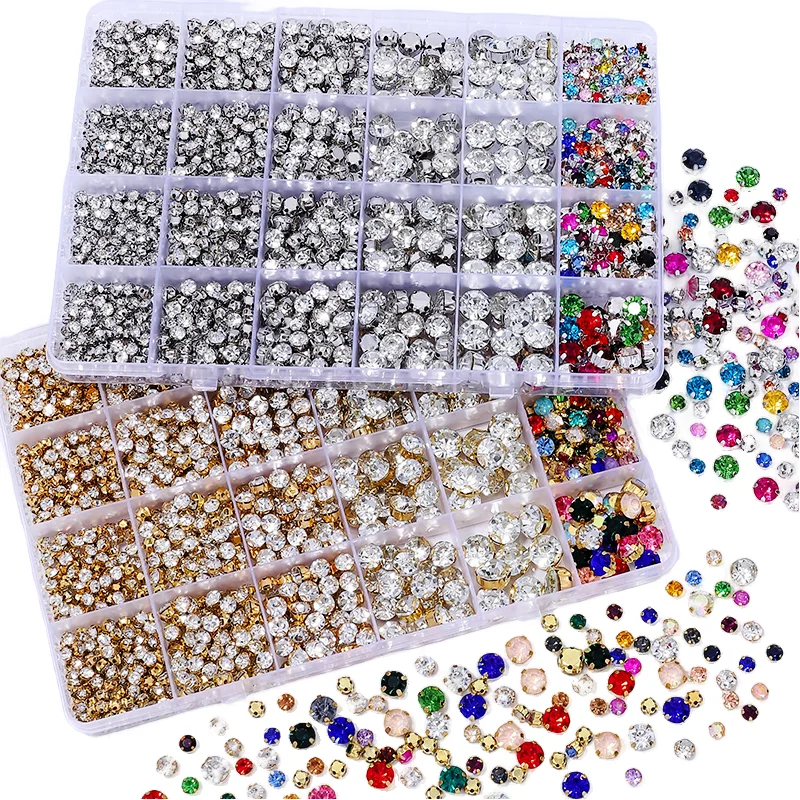 

1290Pcs Set Claw Rhinestone Glass Sew On Stones for DIY Crafts, Gold/Silver Setting Crystal Jewelry Making, Clothes, Shoes, Bags