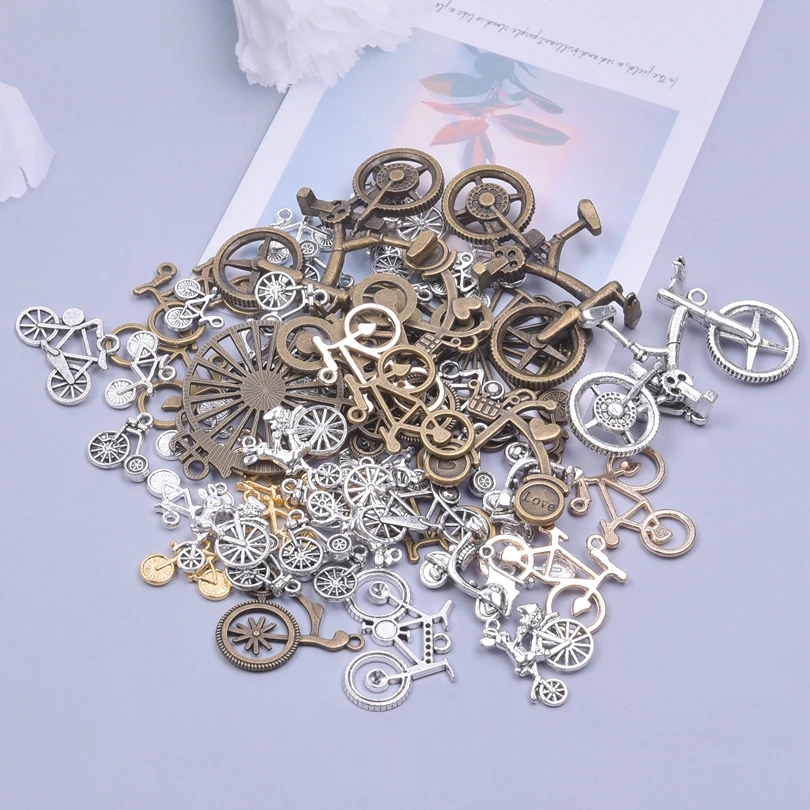 30/50/100pcs Random Mixed Vintage Bicycle Charms Pendant For Jewelry Making Diy Necklace Bracelet Keychain Handmade Accessories