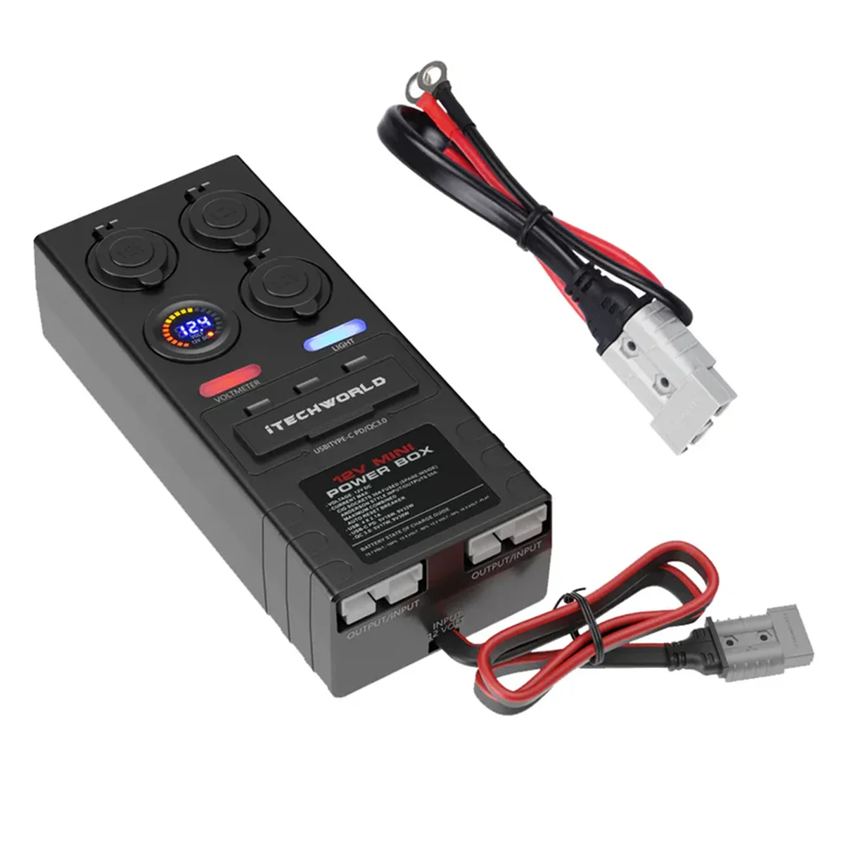 Mini Power Distribution Box 12V DC Battery Socket Max. 50A Current with 2 x Anderson, 6 x USB & 3 x Cig Sockets, Mini Battery
