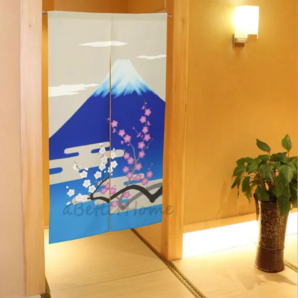

Японская занавеска с изображением цветущей вишни на горе Фудзи, весенняя сцена, художественная полупанельная занавеска, разделитель комнаты, домашний декор, подходит для всех сезонов.