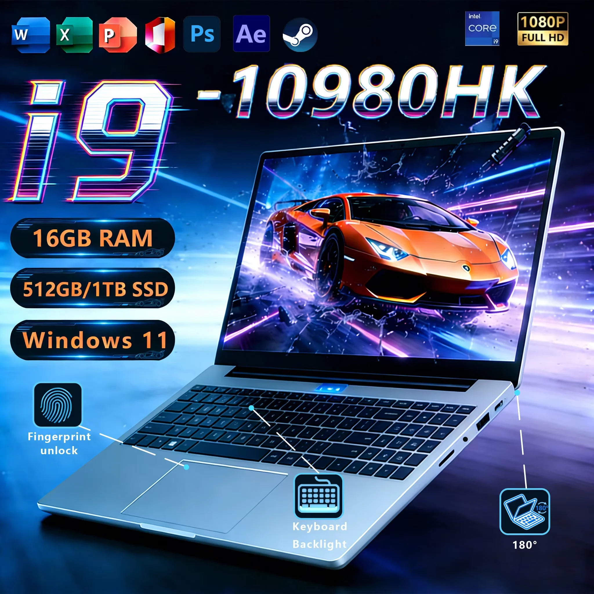 Core I9-10980HK Laptop 16GB RAM 1TB/2TB SSD Backlit Keyboard Fingerprint Unlocking Function Gaming and Business Dual Use Laptop