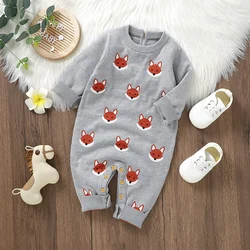 Newborn Baby Romper Knitted Infant Girls Boys Jumpsuit Cute Cartoon Fox Autumn Kid Clothing Children Overalls 0-18M Outfits Warm