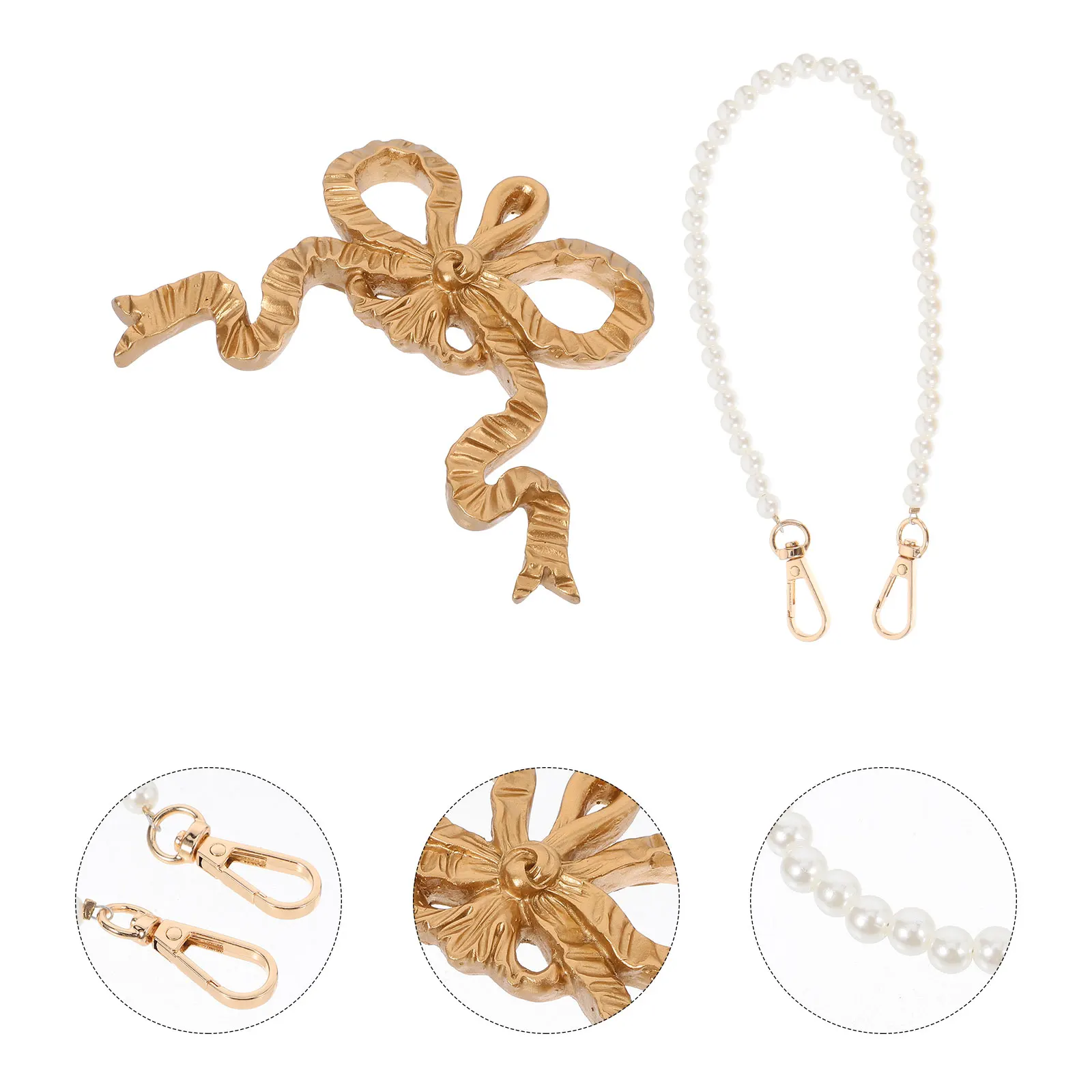 

1 Set Resin Bow Wall Hanging Decor Vintage Picture Frame Golden Bow Pearl Chain Christmas Home Decor Festive Wall Art Living