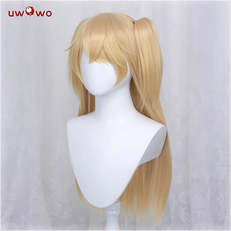 UWOWO Fischl Cosplay Wig Game Genshin Impact Cosplays Long Straight Hair ClipPonytail Golden 70cm for Women