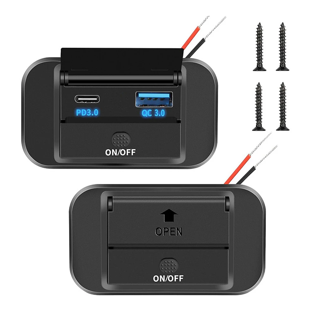 

Fast Charging PD Type C Dual USB Port Car Bus Charger Socket Adapter 12V/24V USB Power Panel with Switch for Marine Motorcycles