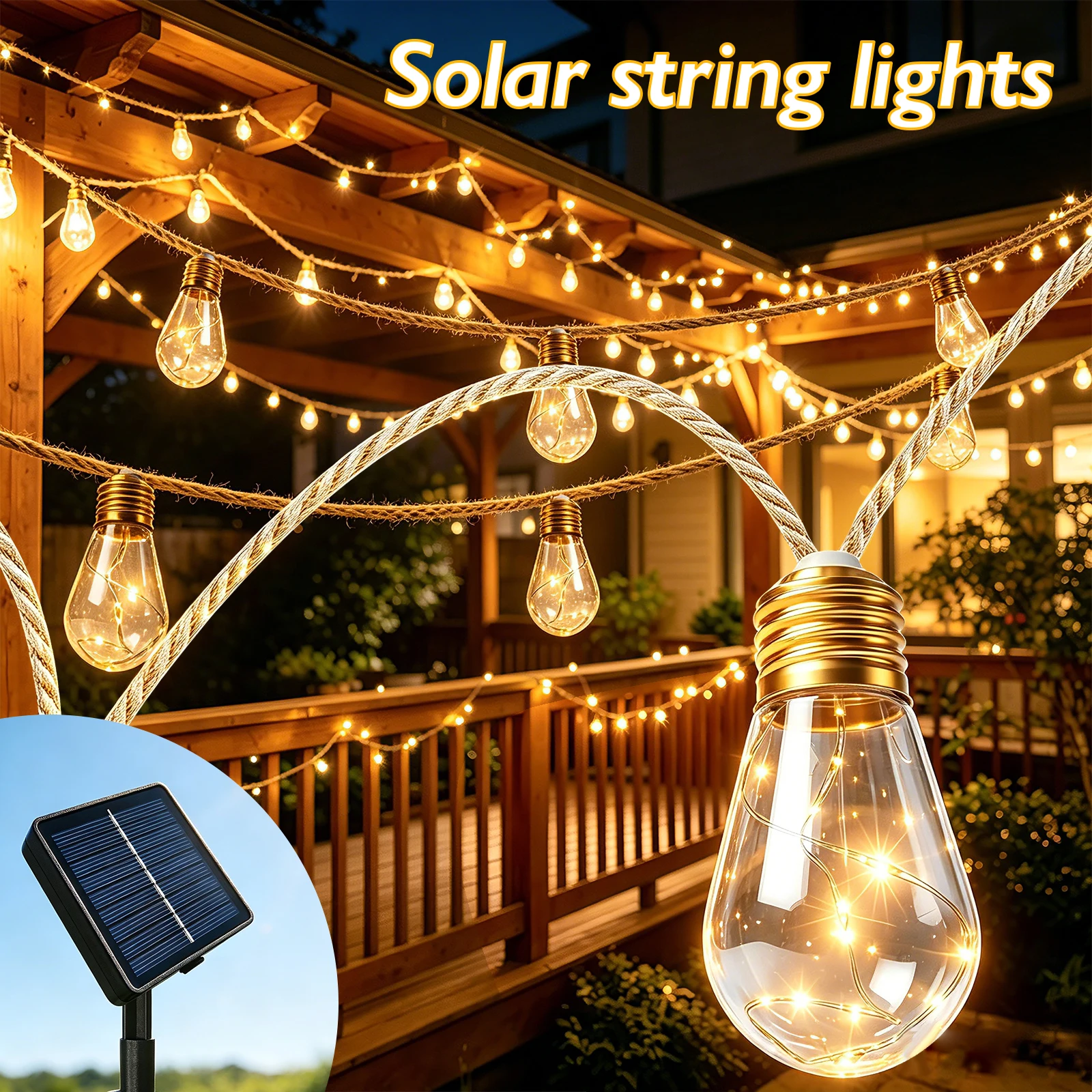 5M 10M Solar String Lights Shatterproof Warm RGB Hanging LED Bulb Lights Patio Indoor Outdoor Christmas Garden Party Decorection