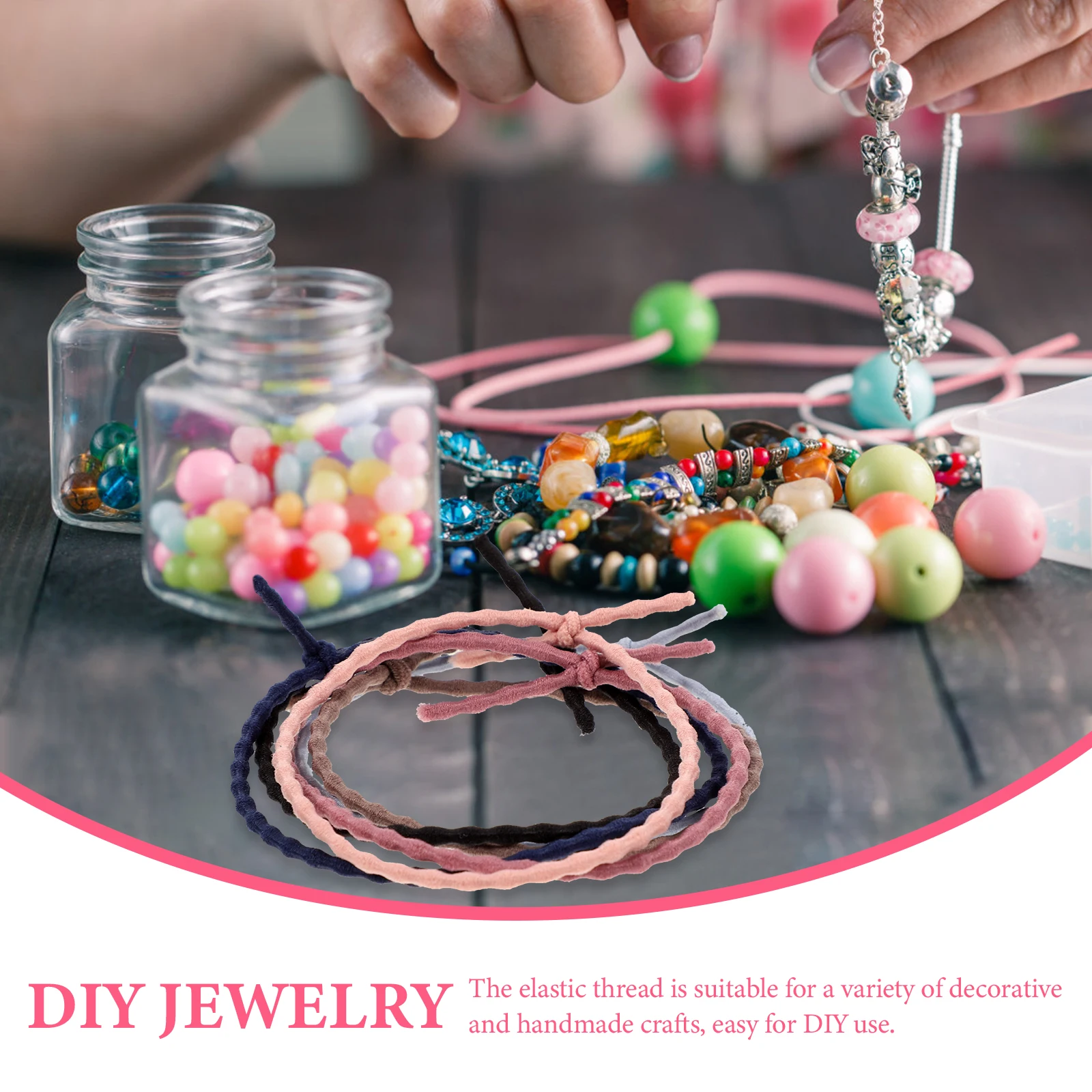 

6Pcs Stretchy Hair Ties Elastic Cord Colorful DIY Jewelry Beading Cord for Bracelets Sewing Stretchy String Beading Thread