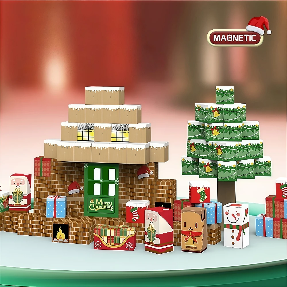 مجموعة مكعبات بناء مغناطيسية لعيد الميلاد سانتا كلوز نماذج مشهد العطلة لتقوم بها بنفسك تجميع الطوب ألعاب جذعية إبداعية هدية للأطفال
