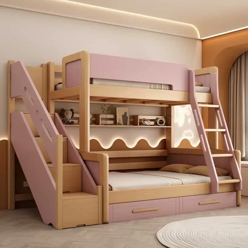 Solid Wood Children Double Bed Bunk Small Modern Multifunctional Platform Bed Kids Girl Storage Cama Box Casal Nordic Furniture