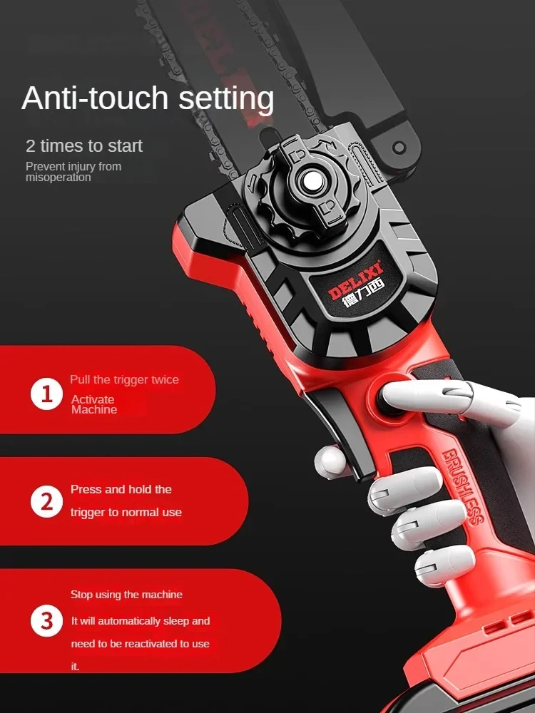 Powerful and Portable Brushless Lithium-Ion Cordless One-handed Chainsaw for Home Use