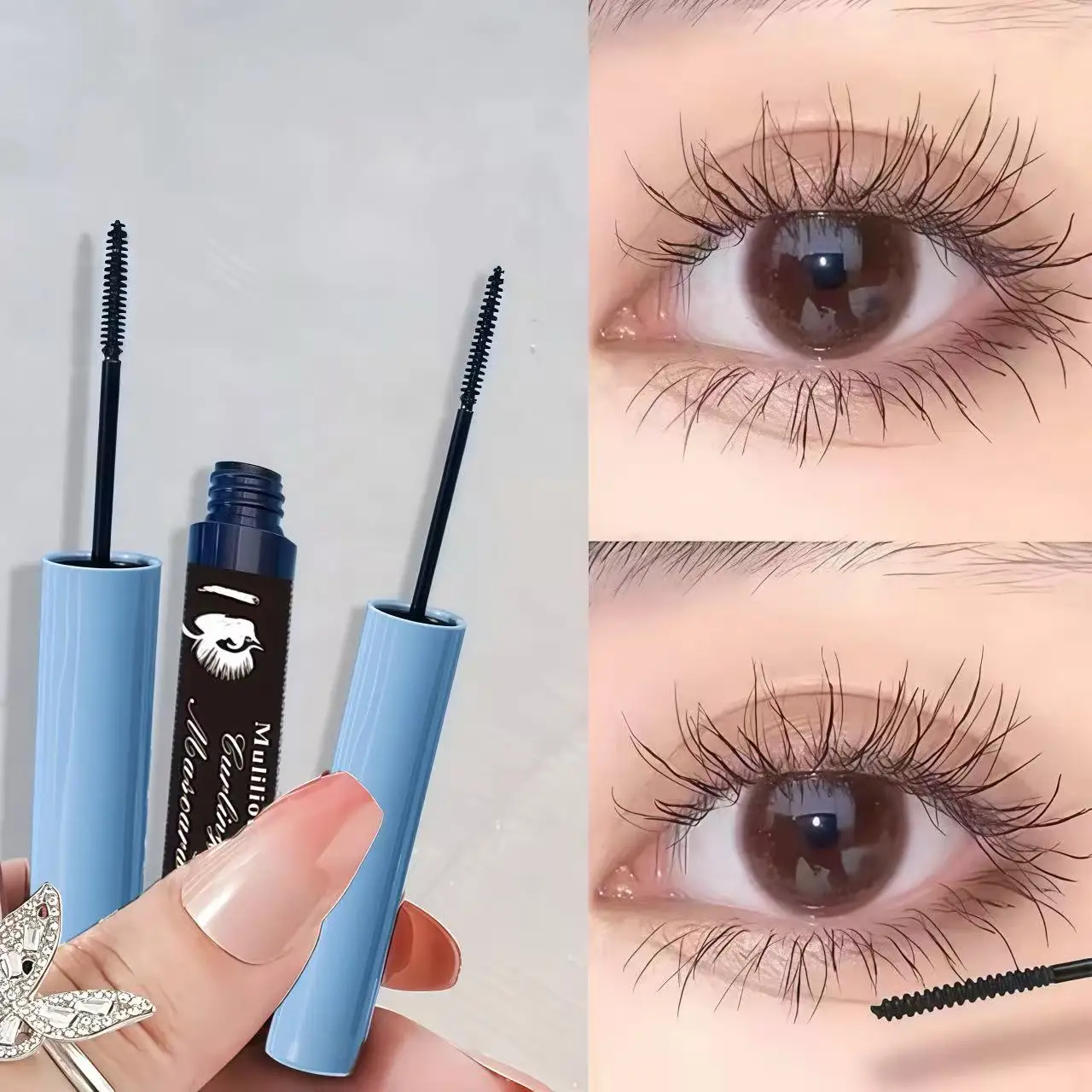 Muliliours Wodoodporny tusz do rzęs Ultra-cienki pędzelek do łatwego nakładania Odporny na pot, odporny na rozmazywanie, długotrwały, wydłużający rzęsy