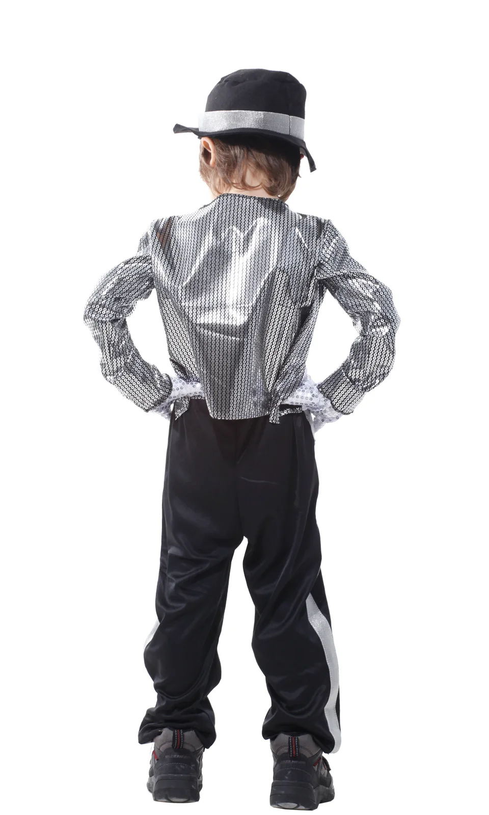 Kinder Pailletten-Tanzkostüm 6-teilig Sänger-Auftrittsoutfit Glitzer-Jacke Hose Hut Handschuhe Sonnenbrille Halloween Bühnen-Cosplay-Anzug – Detail 2
