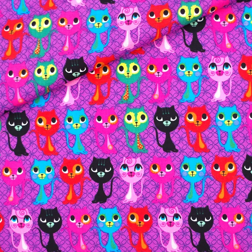 

1 Yard Cotton Poplin Woven Fabric For Cloth, Bag, Bedding, Cartoon cats, Width=140cm