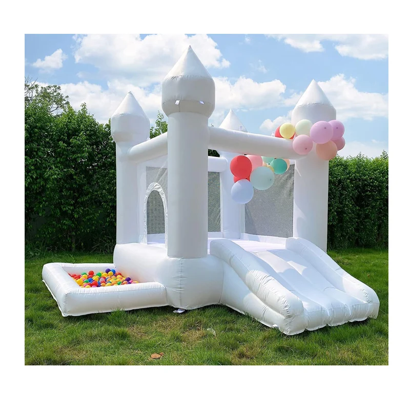 Wedding party white inflatable bounce house combo jumping inflatable castle with blower