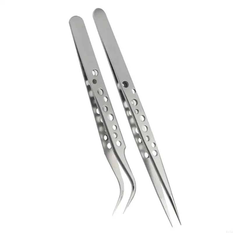 

E15A 2pcs Stainless Steel Accuracy Curved And Straight Tweezers Set for Gardening and Model Making with Ergonomic Design