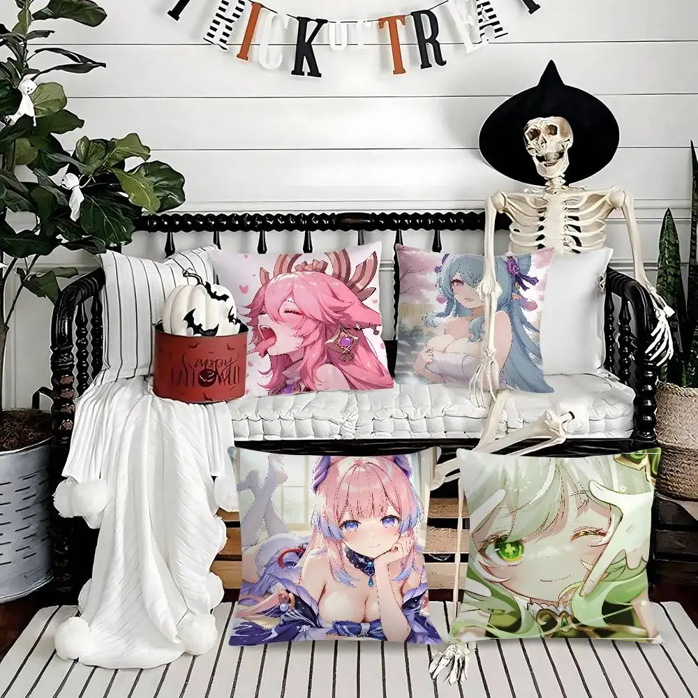 

G-Genshin ImpactS Sexy Cute Pillow Case Soft Plush Fabric Double Sided Print Decorative Home Living Room Gift Cushion
