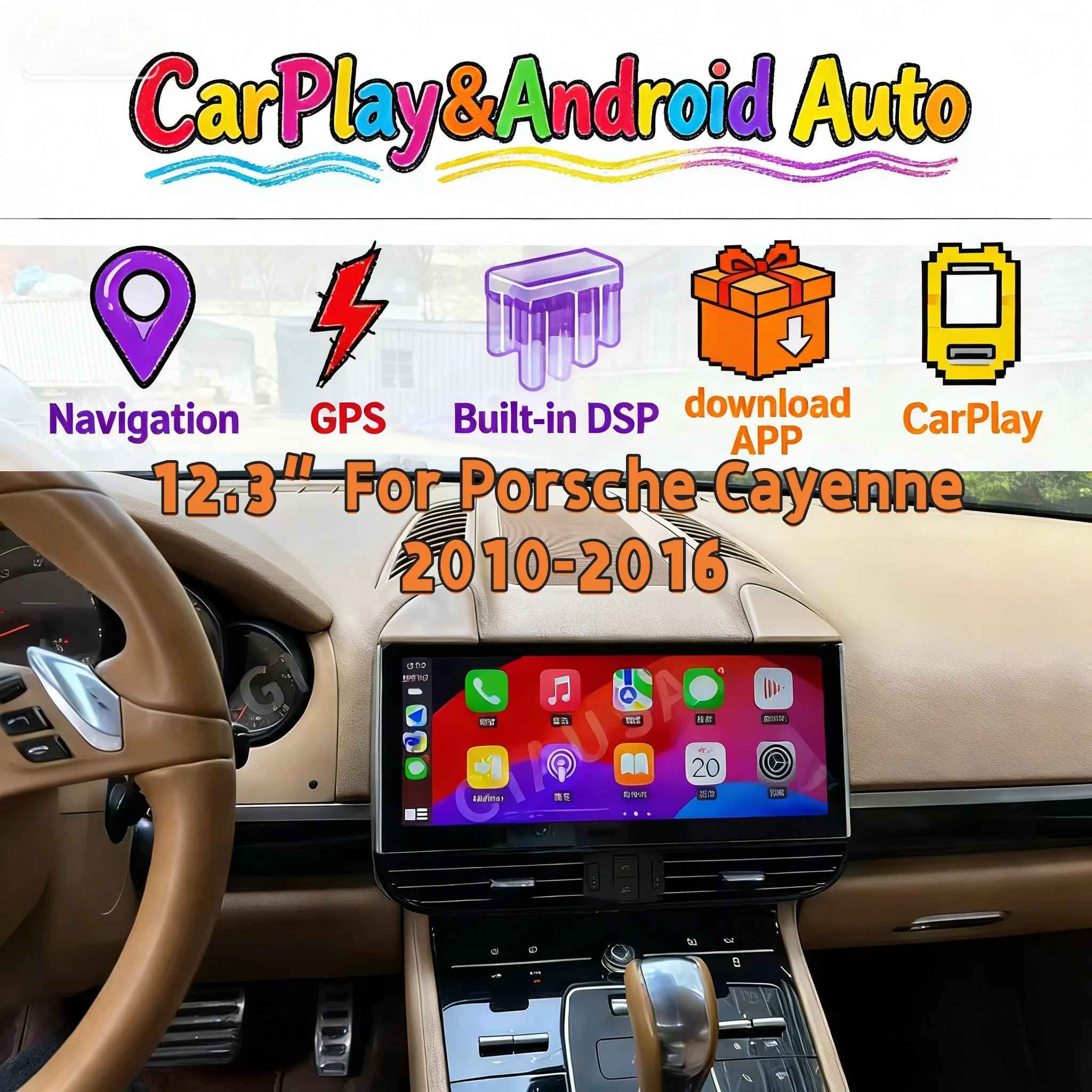 

Multimedia Bluetooth Player Stereo For Porsche Cayenne 2010-2017 Wireless CarPlay Navigation Stereo Head unit 4G WiFi GPS DSP