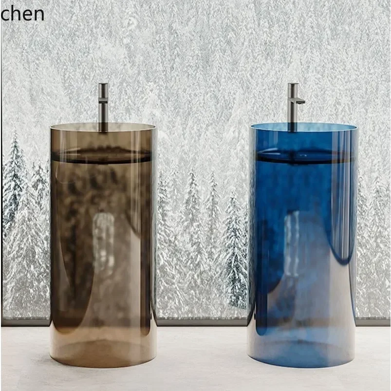 Acrylic Transparent Column Basin Integrated Face Washing Hand Balcony Basin Household Floor Type Human Roundl15