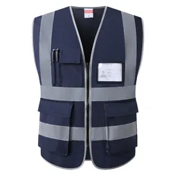 Navy Blue Hi Vis Workwear Vest Work Vest with Multi Pockets Outdoor Work Clothes
