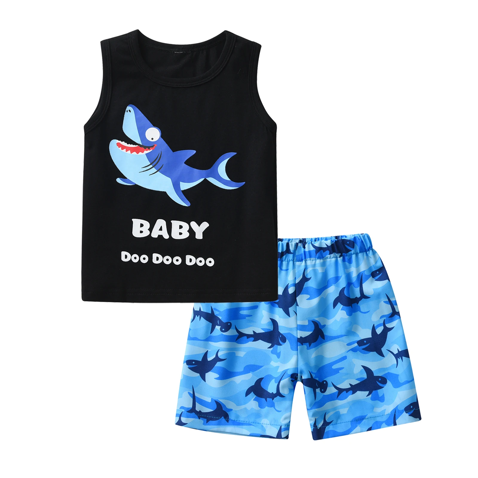 Cute Baby Boys Summer Clothes Set New Printed Thin Cotton Casual Sleeveless Vest Top and Short Pants 2pcs Outfit Set