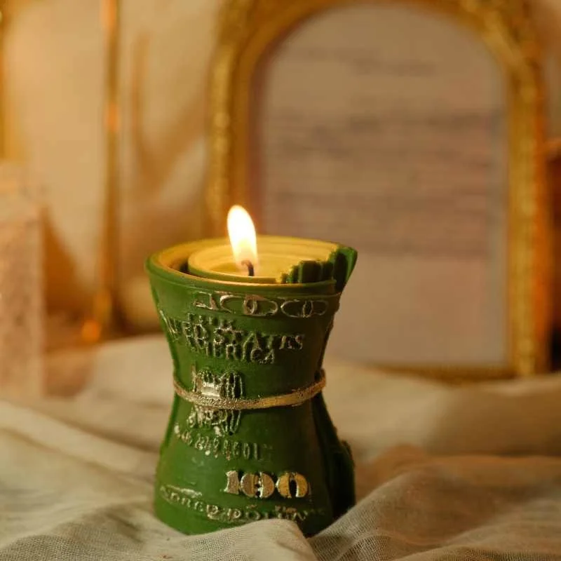 2026 New Handmade Beeswax Soy Wax Candle US Dollar Wealth Shape Bundled Dollar Bill Creative Lucky Candle for Home Decor Gift