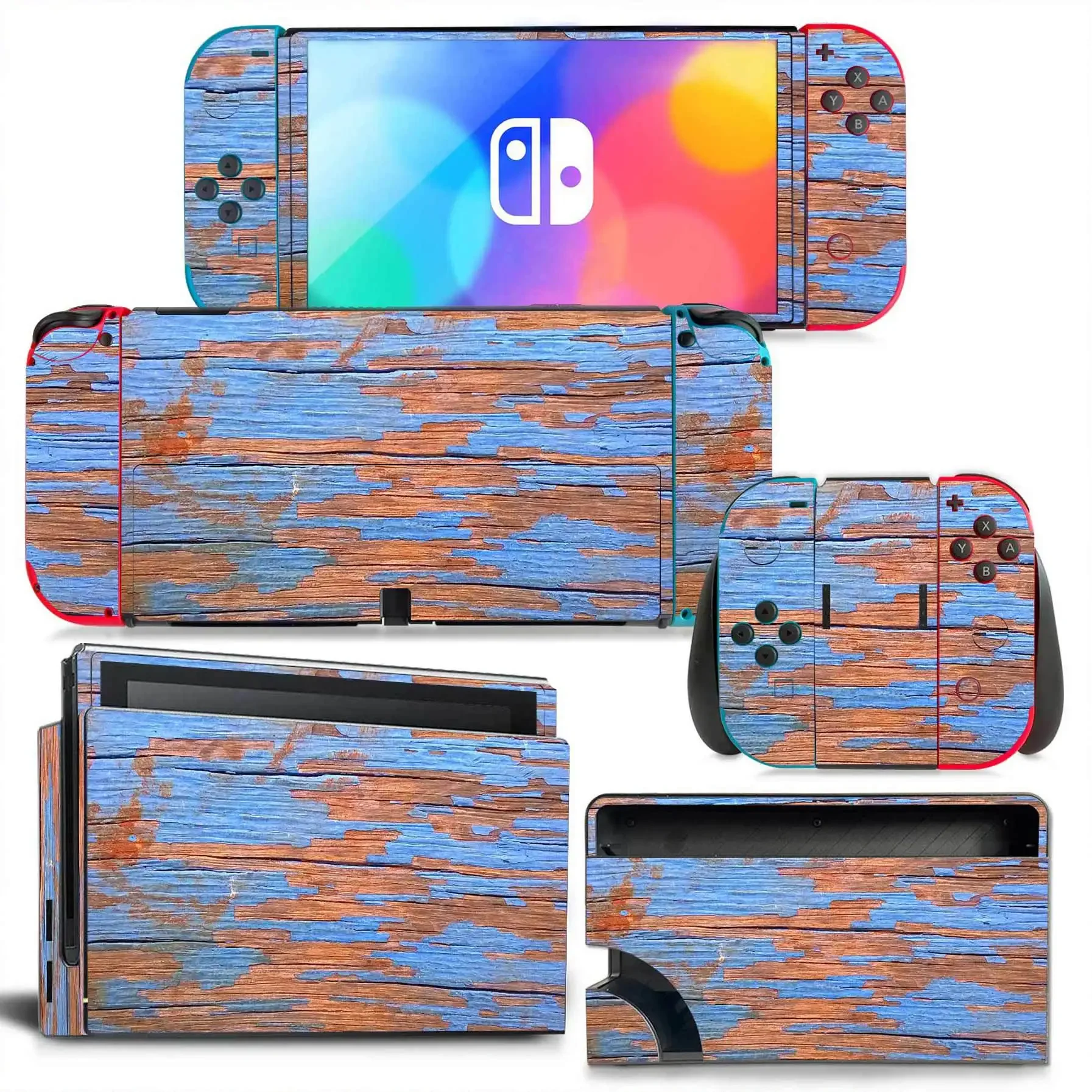 For Nintendo Switch OLED Wood Grain Skin Sticker Vinyl Decal Wrap for Console and Joy-Con