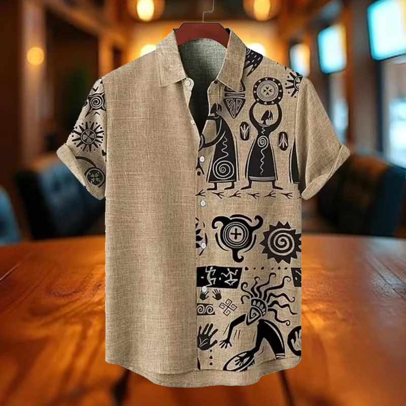

Men's Summer Hawaiian Casual Fashion Social Beach Style Short Sleeved Printed Loose Retro Vacation Shirt Camisas Estampadas