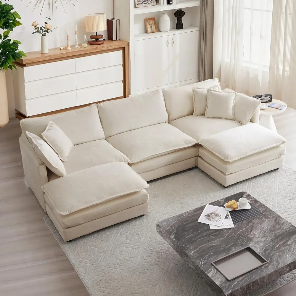 Modular Sectional Sofa,U Shaped Couch Set for Living Room, 3-Seater Comfy Cloud Couches with Movable Ottoman, DIY Combination