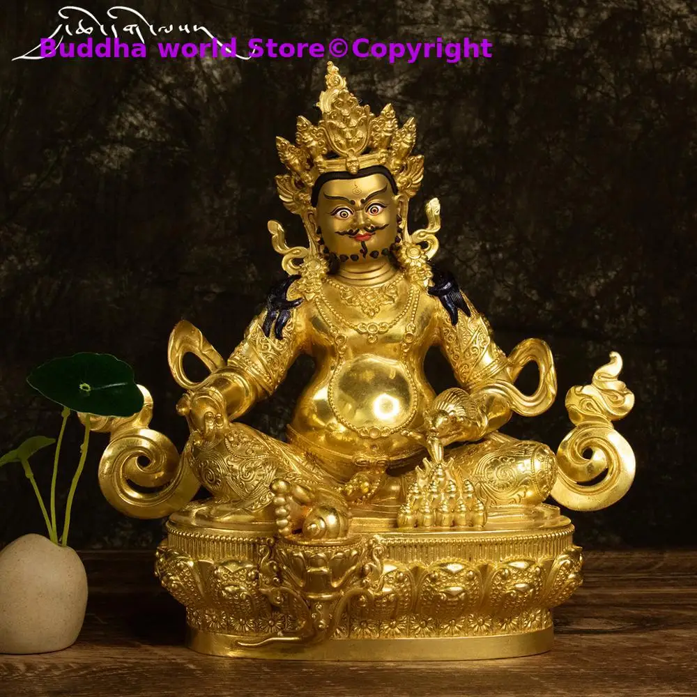 

Wholesale Buddhist supplie 31cm large High grade gilding gold Buddhist GOOD LUCK Yellow Jambhala God of wealth buddha statue