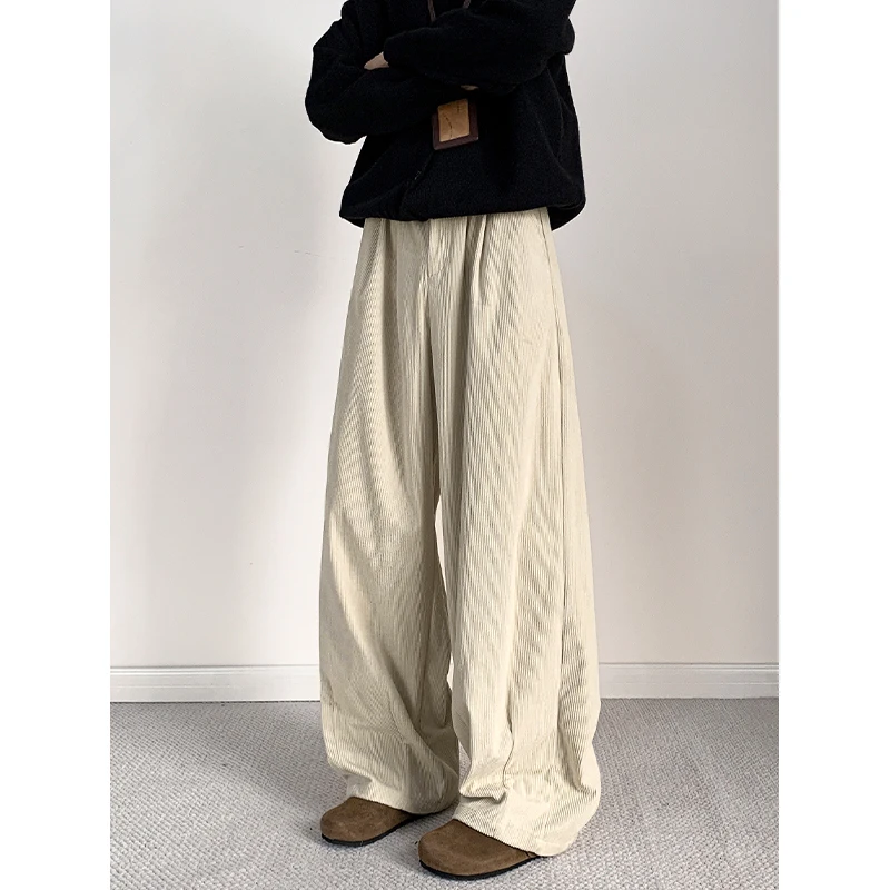 

Beige Corduroy Pants Men Fashion Black Casual Pants Men Streetwear Hip-hop Loose Wide Leg Pants Mens Vintage Trousers M-3XL