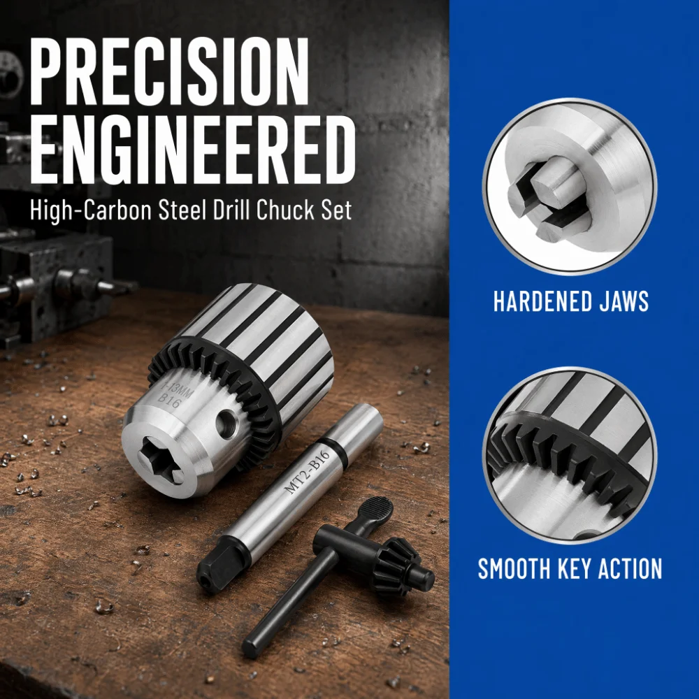 High Carbon Steel Drill Chuck MT2-B16 Arbor Carbide Steel Key Type Drill Chuck Self Tighten Keyed Type Morse Taper Arbor Adapter