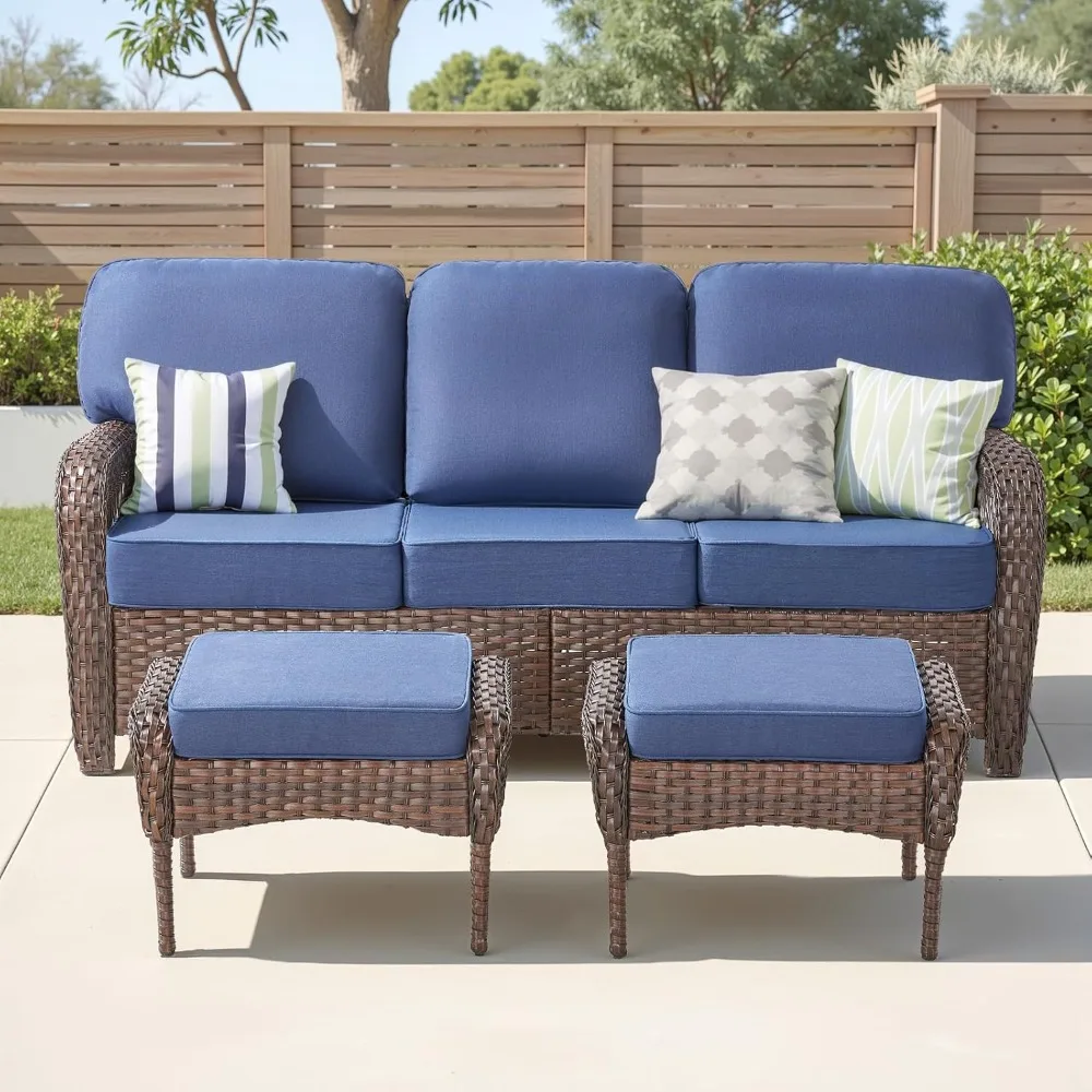 

Patio Furniture Set, All Weather 3 PCS Wicker Outdoor Small Sectional Set, 5" Thick Rattan Conversation Set, Customized