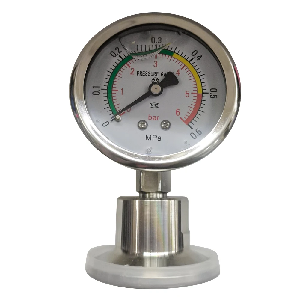 Diaphragm Pressure Gauge YTP60 with Tri Clamp Connection 50 5mm OD Suitable for Sanitary Applications Up to 0 6MPa