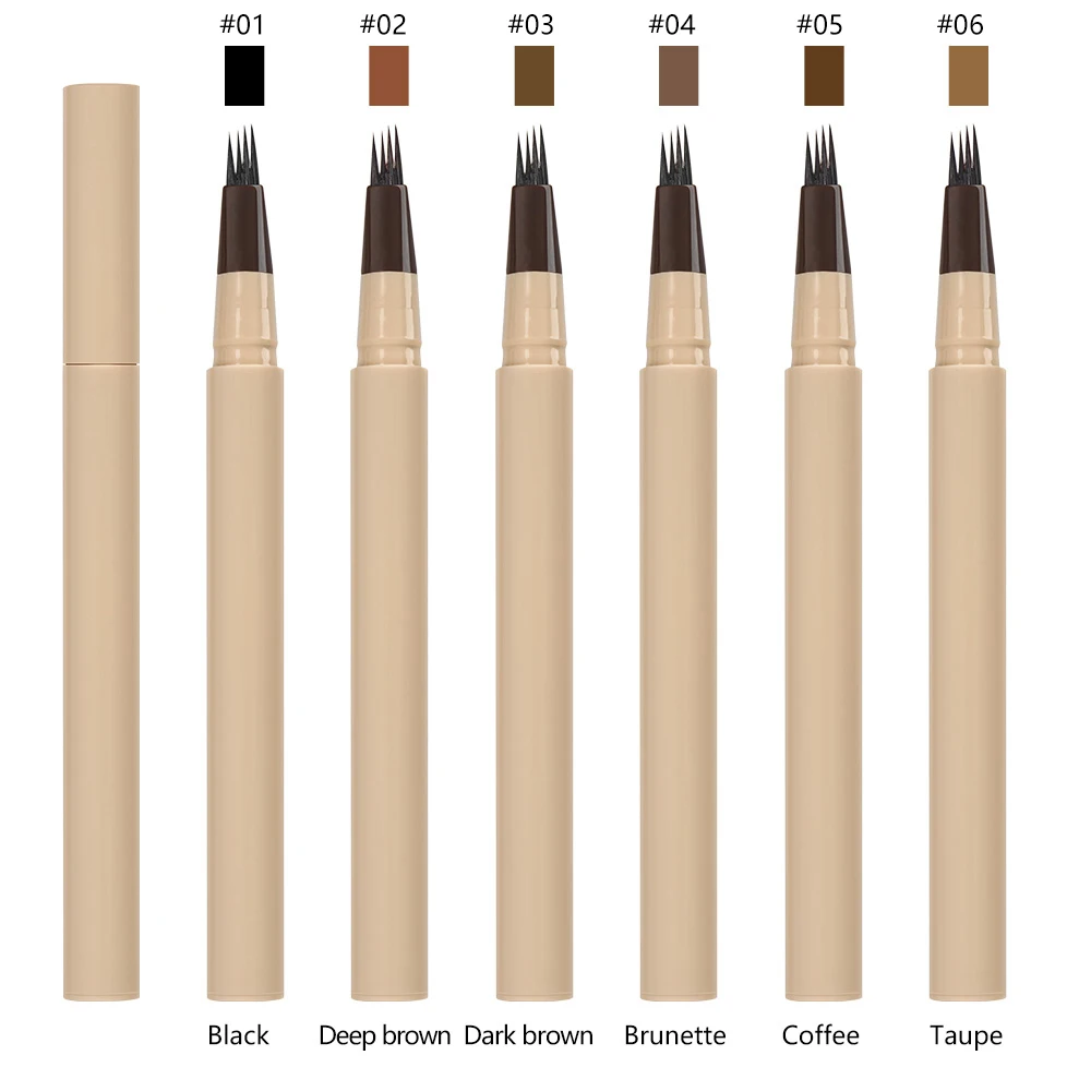 Crayon à sourcils à 4 dents, 6 couleurs, marque privée, Logo personnalisé, liquide Durable, imperméable, Ultra-fin, maquillage tridimensionnel naturel