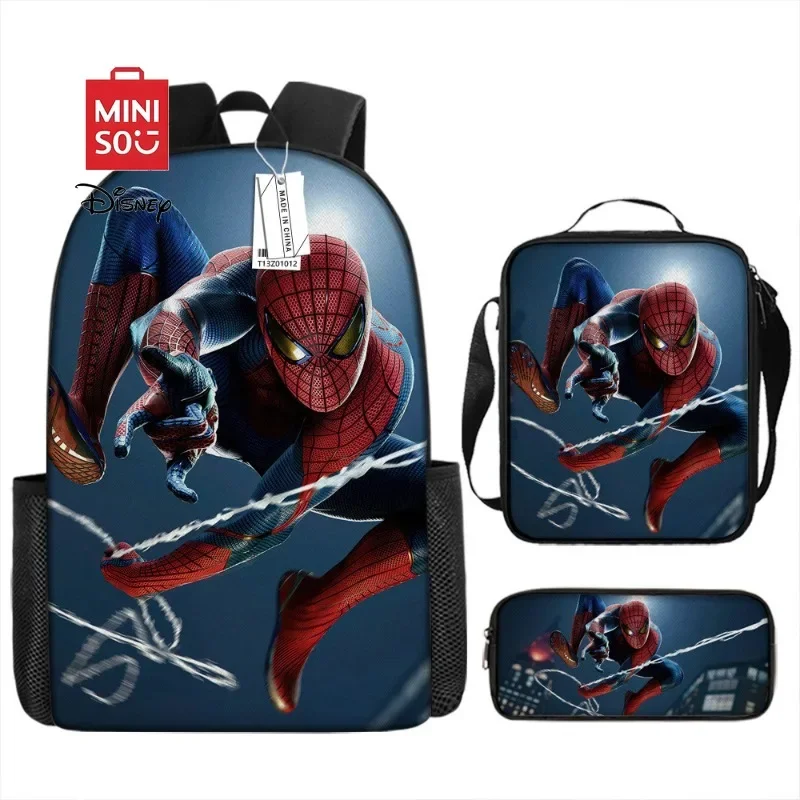 

3pcs MINISO Disney 2025 Superhero Spider Man Colorful Backpack with Lunch Bag Rucksack Casual School Bags for Boys Student Sets