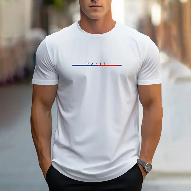 2024 New Men's Summer Fashion Paris Letched Printed Short Sleeve T-Shirt Simple Summer Breathable Men Street Sports Short Sleeve