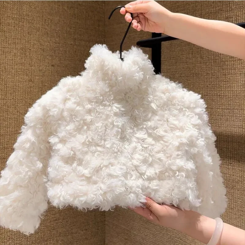 

2026 New Girls Coat Autumn/Winter Fashionable Fluffy Hooded Korean-Style Short Jacket for Kids 2 4 6 7 Year
