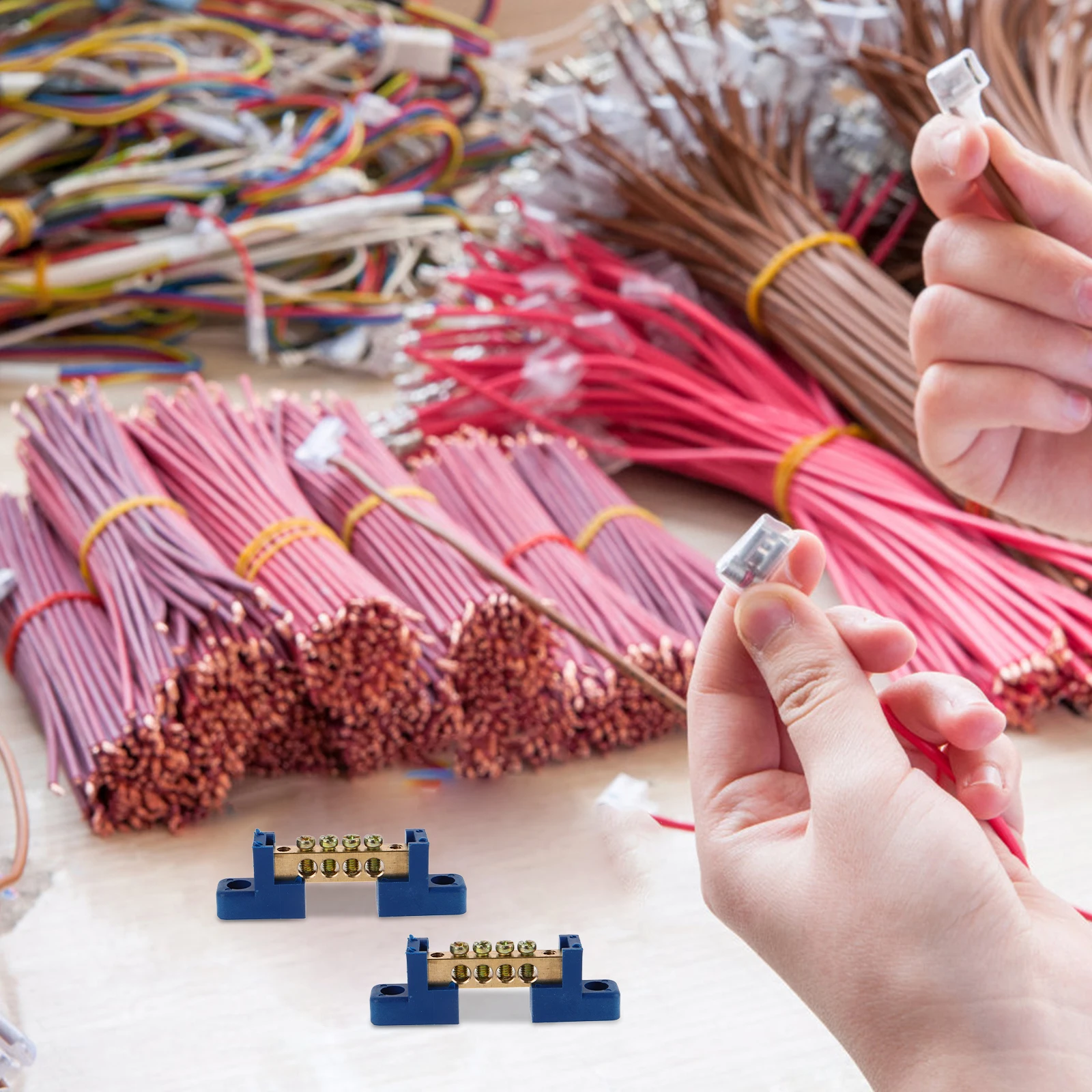 

4pcs Copper Ground Kit Terminal Block Connector Bar Electrical Grounding Bars For Distribution Box Power Panels Secure Wire