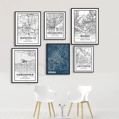 Sydney Amsterdam Vienna Vancouver New York Cincinnati Tucson Austin Texas Philadelphia Seoul Nashville. City Map Poster