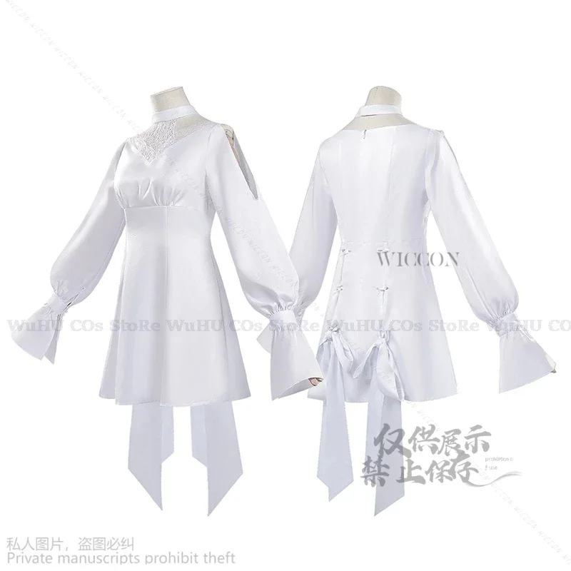 Juego de Anime FF14 Ryne Lolita Minfilia, disfraz de Cosplay blanco, bonito vestido de encaje, peluca de juego de rol, pelo largo y liso, fiesta de Navidad para mujer